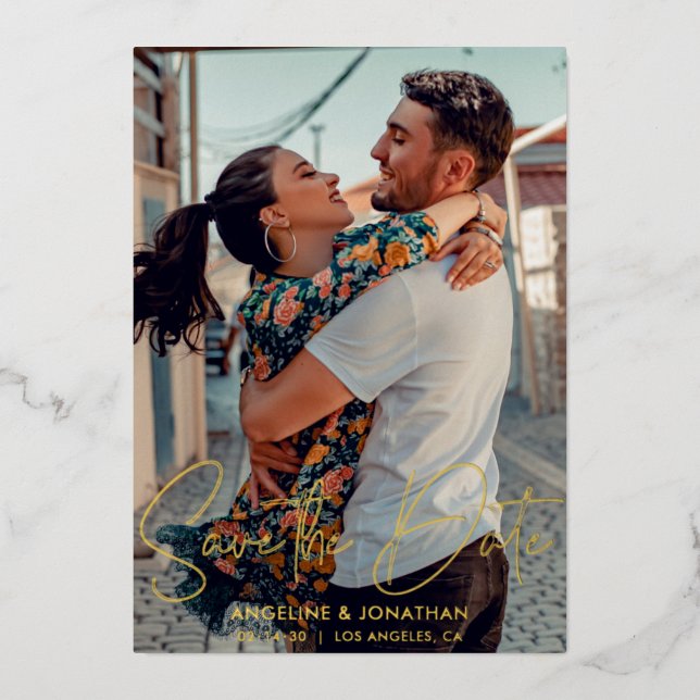 Minimalist Chic Save The Date Wedding Photo Gold (Front)