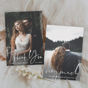Minimalist Chic Script 2 Photo Wedding Thank You Card