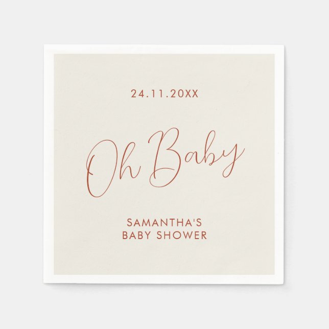 Minimalist Chic Script ivory Oh Baby Shower Napkin (Front)