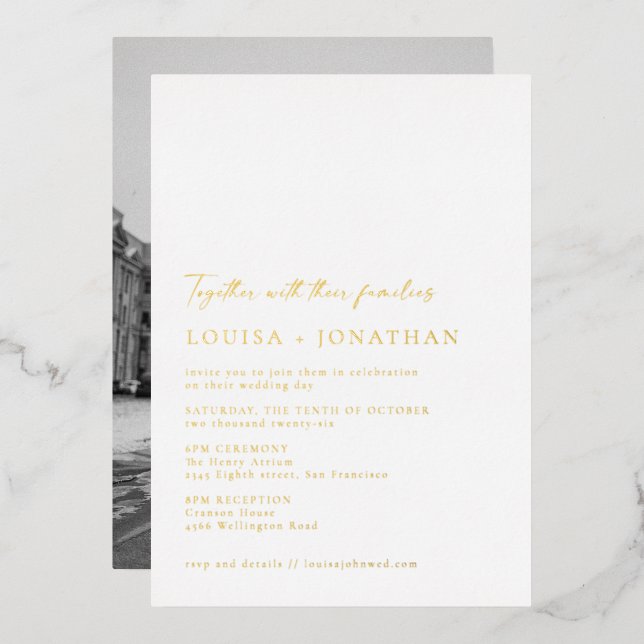 Minimalist Chic Script Photo Wedding Elegant Gold  (Front/Back)