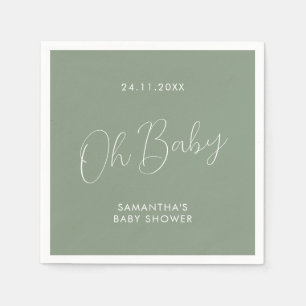 Minimalist Chic Script Sage Green Oh Baby Shower Napkin