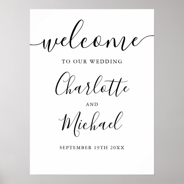 Minimalist Chic Script Wedding Welcome Sign (Front)