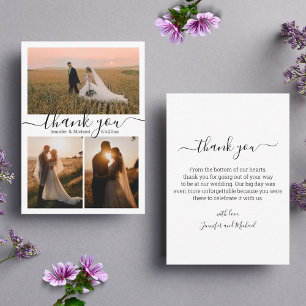 minimalist chic thank you 3 photos collage wedding card