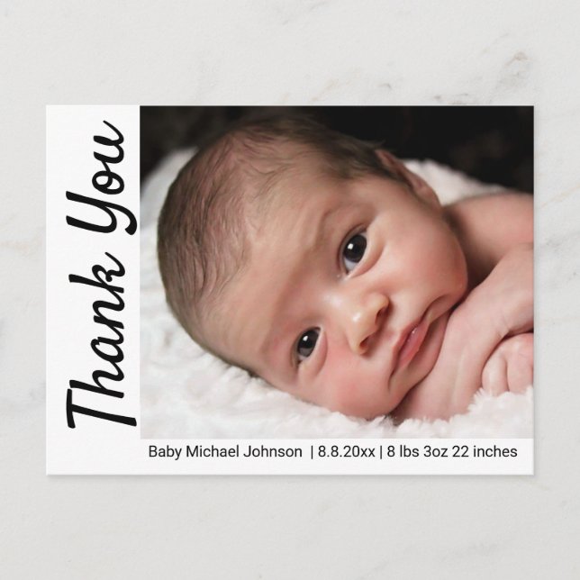 minimalist chic thank you newborn photo birth announcement postcard (Front)