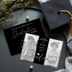 Minimalist Chic Then/Now 2-Photo Graduation TMF26 Invitation