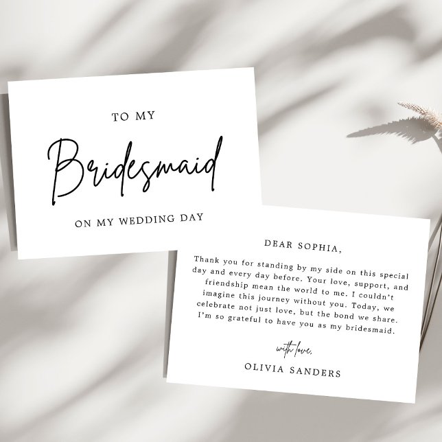 Minimalist Chic To My Bridesmaid Wedding Day Thank You Card (Creator Uploaded)