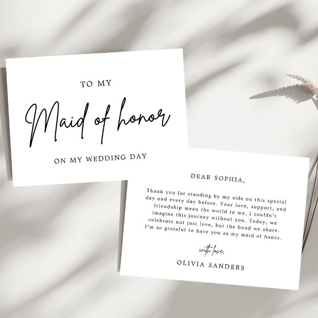 Minimalist Chic To My Maid of Honour Wedding Day Thank You Card (Creator Uploaded)