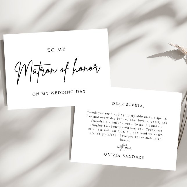 Minimalist Chic To My Matron of Honour Wedding Day Thank You Card (Creator Uploaded)
