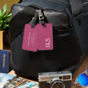 Minimalist Chic Trendy Monogrammed Pink Luggage Tag