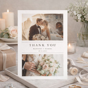 Minimalist Chic Two Photo Wedding Thank You Card