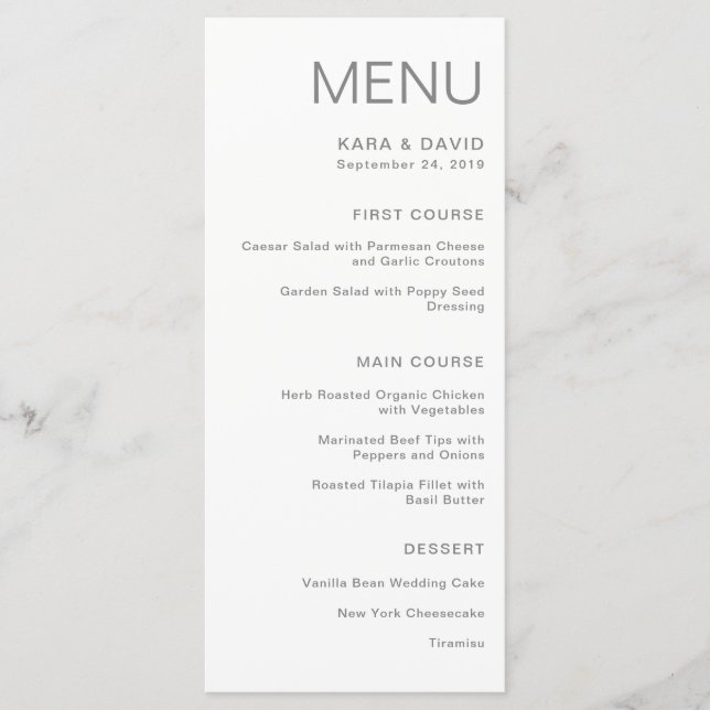 Minimalist Chic Wedding | Grey Menu (Front)