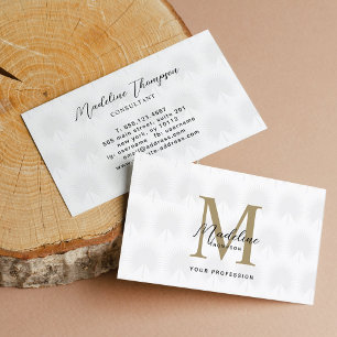 Minimalist Chic White Anahaw Leaf Script Monogram Business Card