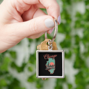 Minimalist Chicago Illinois City Logo Key Ring