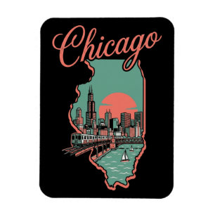 Minimalist Chicago Illinois City Logo Magnet