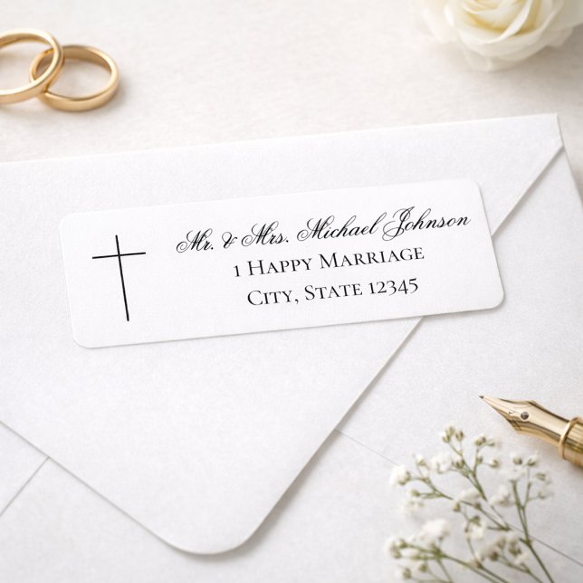 MINIMALIST Christian Cross Wedding Return Address Label (Creator Uploaded)