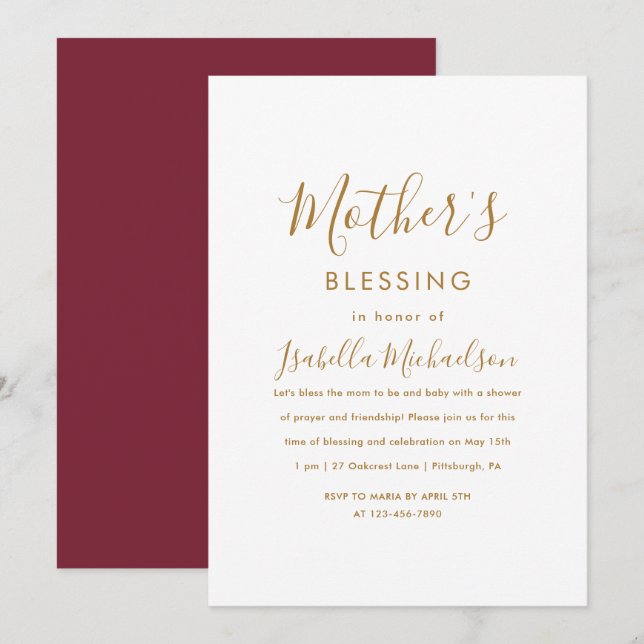 Minimalist Christian Mother's Blessing Party  Invitation (Front/Back)