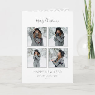 Minimalist Christmas 4-Photo Grey Chevron Card