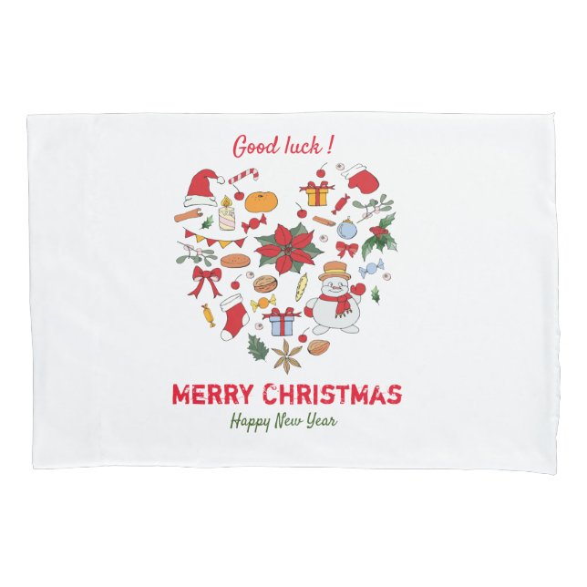 Minimalist Christmas and New Year Happy  Cute Pillowcase (Front)
