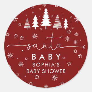 Minimalist Christmas Baby Shower Red Classic Round Sticker