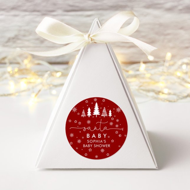Minimalist Christmas Baby Shower Red Classic Round Sticker (Creator Uploaded)
