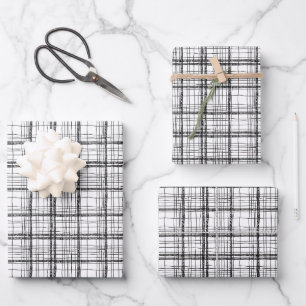 Minimalist Christmas Black & White Drawing Plaid Wrapping Paper Sheet