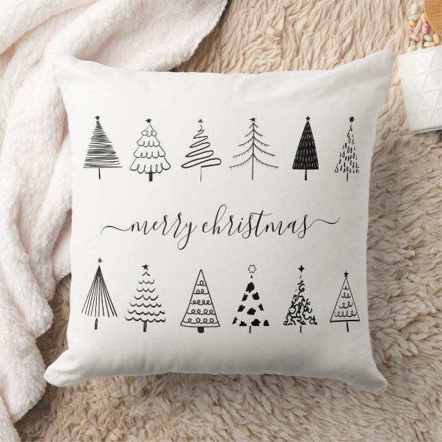 Minimalist Christmas Blank & White Trees Pattern Cushion (Blanket)