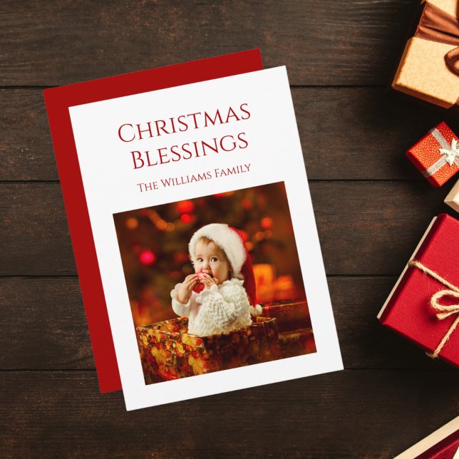 Minimalist Christmas Blessings Photo Holiday Card (Creator Uploaded)
