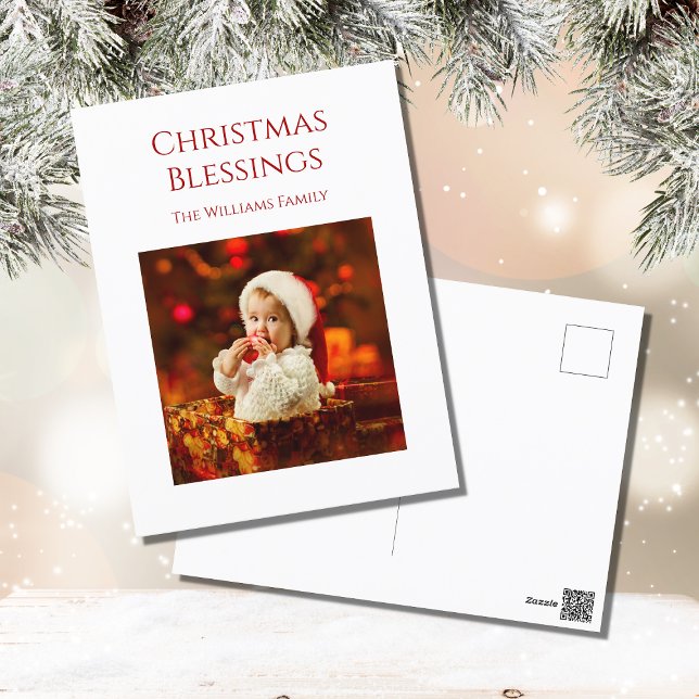 Minimalist Christmas Blessings Photo  Holiday Postcard (Creator Uploaded)