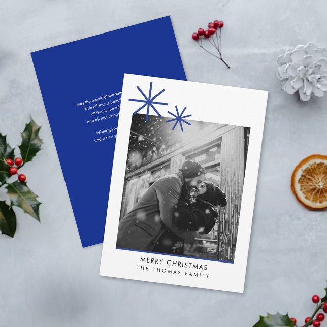 Minimalist Christmas blue Photo Holiday card (Creator Uploaded)