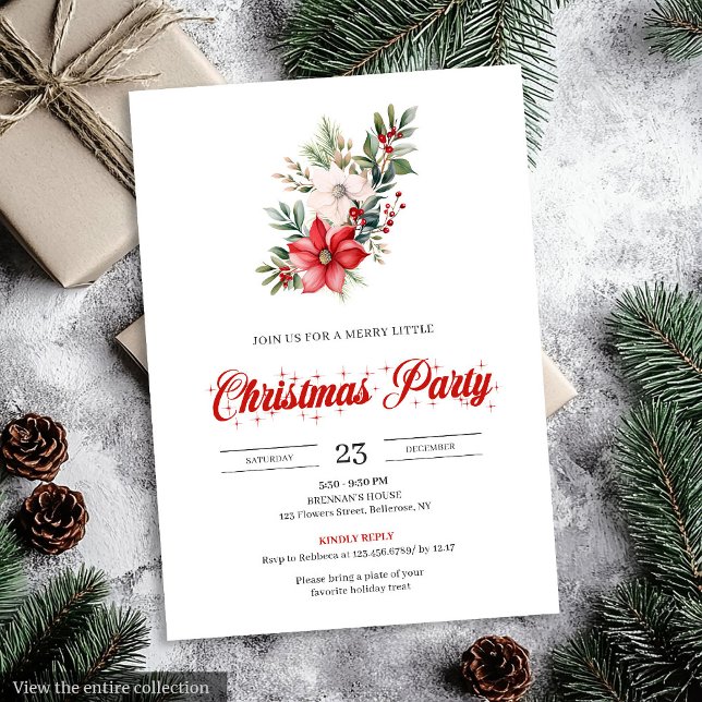 Minimalist Christmas Bouquet Red White Invitation (Minimalist Christmas Bouquet Red White Invitation)