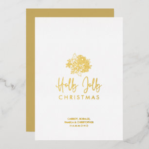 Minimalist Christmas Bouquet Script Calligraphy Foil Holiday Card