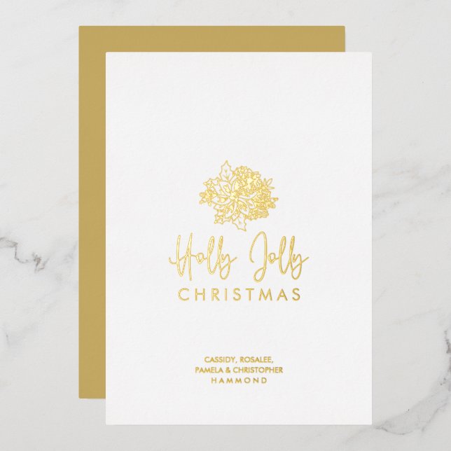 Minimalist Christmas Bouquet Script Calligraphy Foil Holiday Card (Front/Back)