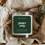 Minimalist Christmas Candle | Gingersnap  Square Sticker<br><div class="desc">Bring cosy holiday vibes to your candle collection with this minimalist Gingersnap Christmas Candle Label. Designed with a festive dark green background and bold cream typography, it’s the perfect way to add a premium, gift-ready touch to your soy wax candles. Ideal for Christmas markets, holiday gifts, small business branding, or...</div>