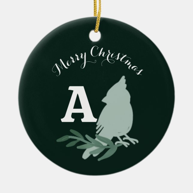 Minimalist Christmas Cardinal Monogram Photo Ceramic Ornament (Front)