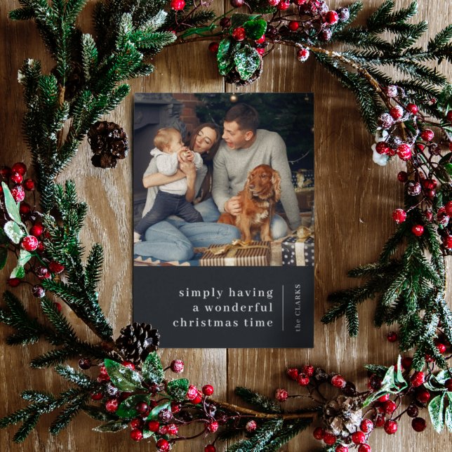 Minimalist Christmas | Charcoal Grey Family Photo  Holiday Card (Creator Uploaded)