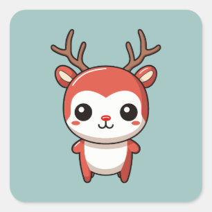 Minimalist Christmas Cute Baby Rudolph Reindeer Square Sticker