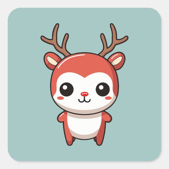 Minimalist Christmas Cute Baby Rudolph Reindeer Square Sticker (Front)