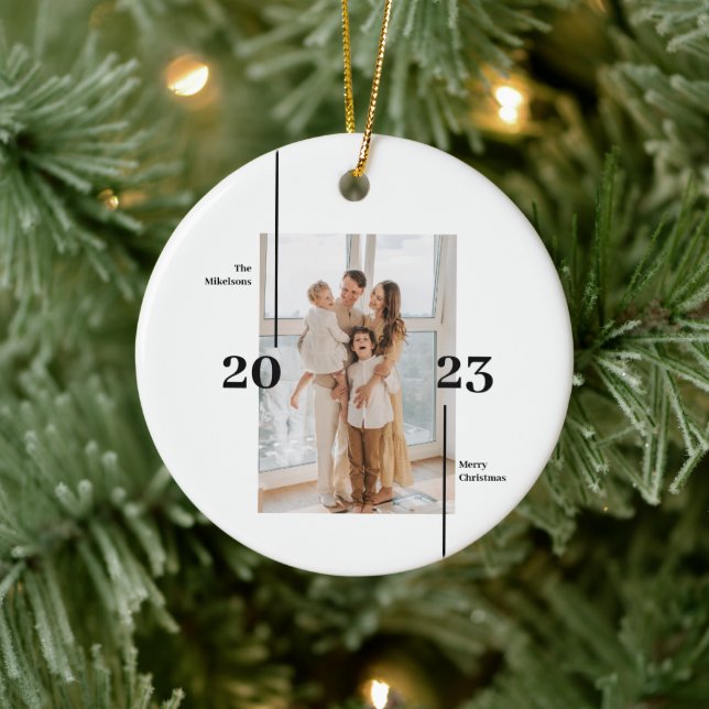 Minimalist Christmas  Elegant Chic Simple Photo Ceramic Ornament (Tree)