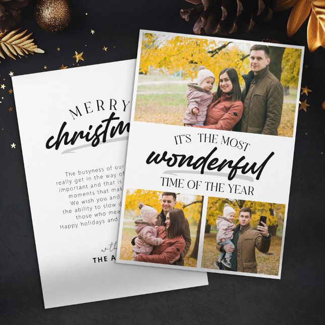 Minimalist Christmas Family 3 Photo Collage Holiday Card (Creator Uploaded)