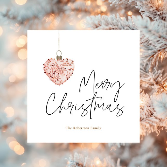 Minimalist Christmas Heart Ornament Holiday Card (Creator Uploaded)