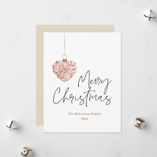 Minimalist Christmas Heart Ornament  Holiday Card (Front/Back In Situ)
