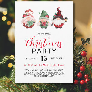 Minimalist Christmas Holiday Party Christmas Gnome Invitation