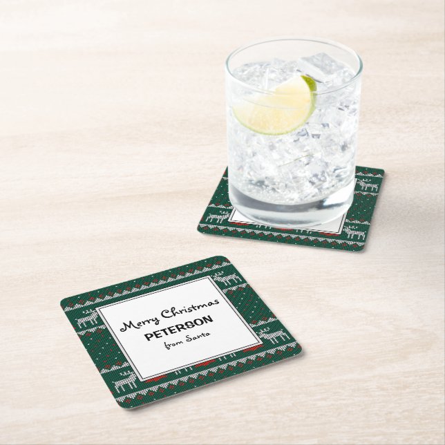 Minimalist Christmas holiday Square Paper Coaster (Insitu)