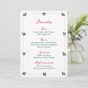 Minimalist Christmas Holly Drink Bar Menu Sign 
