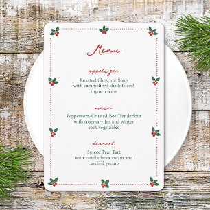 Minimalist Christmas Holly Holiday Party Elegant Menu