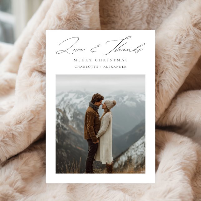 Minimalist Christmas Love and Thanks Single Photo Holiday Card (Creator Uploaded)