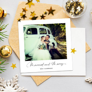 Minimalist Christmas Married & Merry Photo Holiday Card
