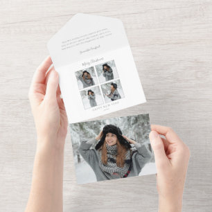 Minimalist Christmas Multi-Photo Grey Chevron All In One Invitation