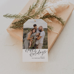 Minimalist Christmas Photo Script Happy Holidays Gift Tags