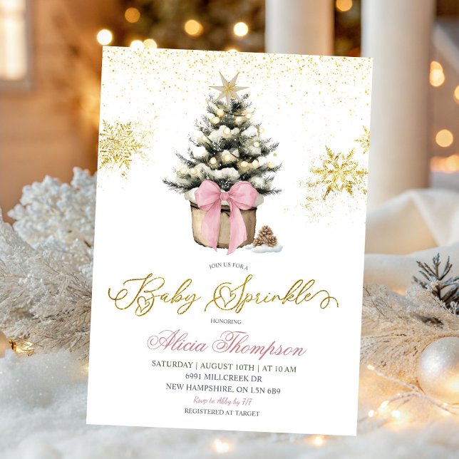 Minimalist Christmas Pink Coquette Baby Sprinkle Invitation (Creator Uploaded)